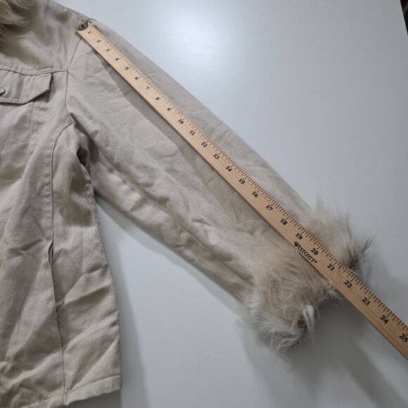 Vtg Faded Glory Trucker Jacket Women 1X Sand Faux Fur Pockets Quilted Lining Y2K - Picture 5 of 16